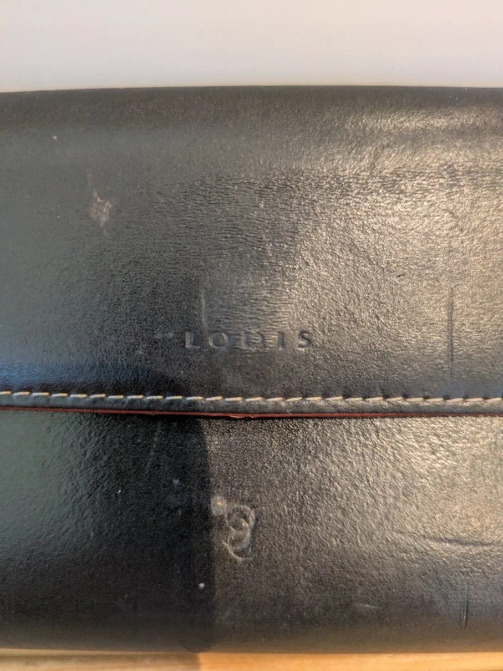 Lodis Black Leather Trifold Continental Wallet Red Interior Classic Vintage.